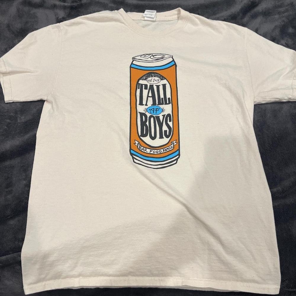 Tall Boys Off-White Cream Beer T-Shirt Ultra Cotton Vintage Graphic